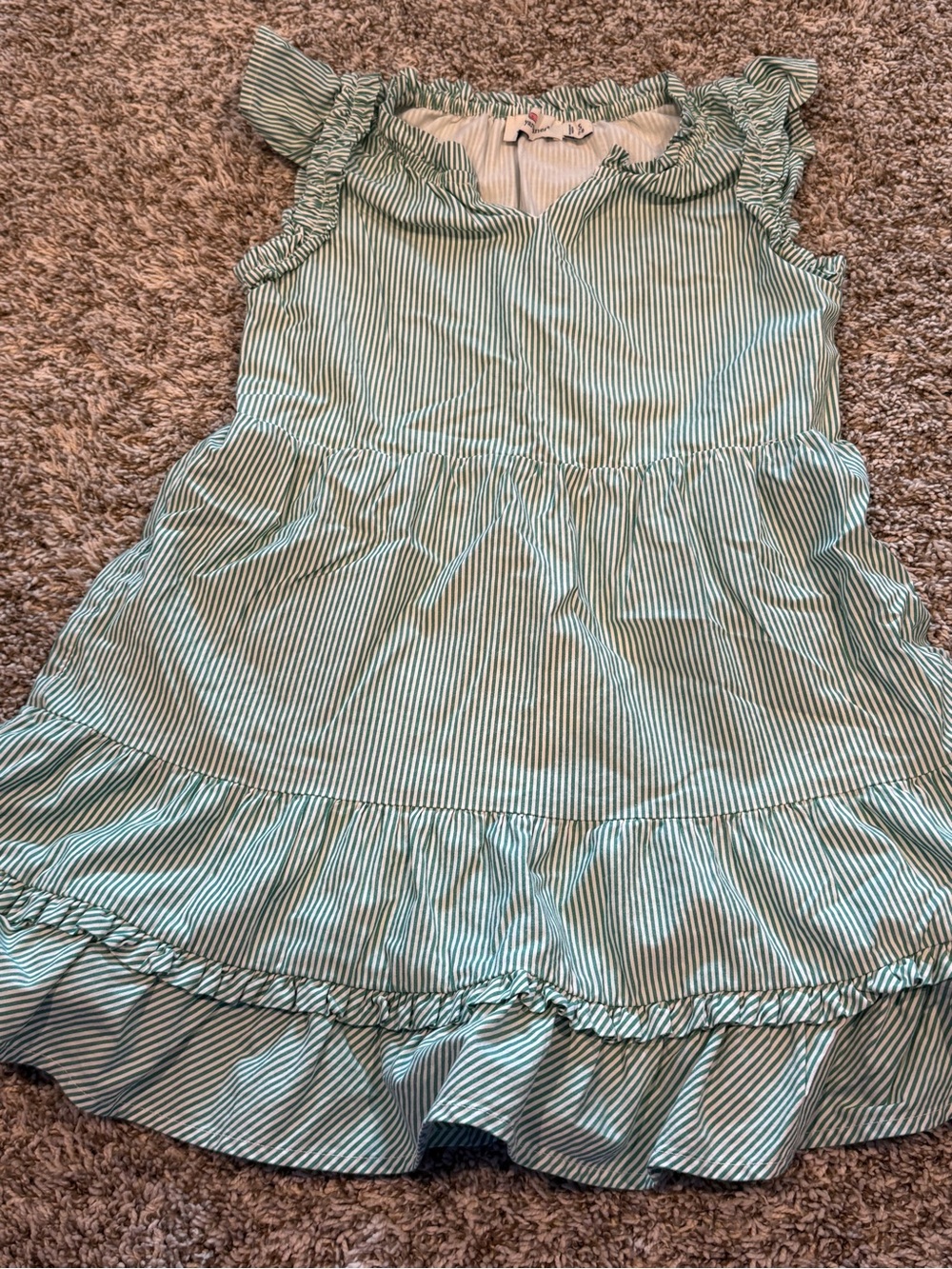Vineyard Vines Mint and White Striped Ruffle Dress